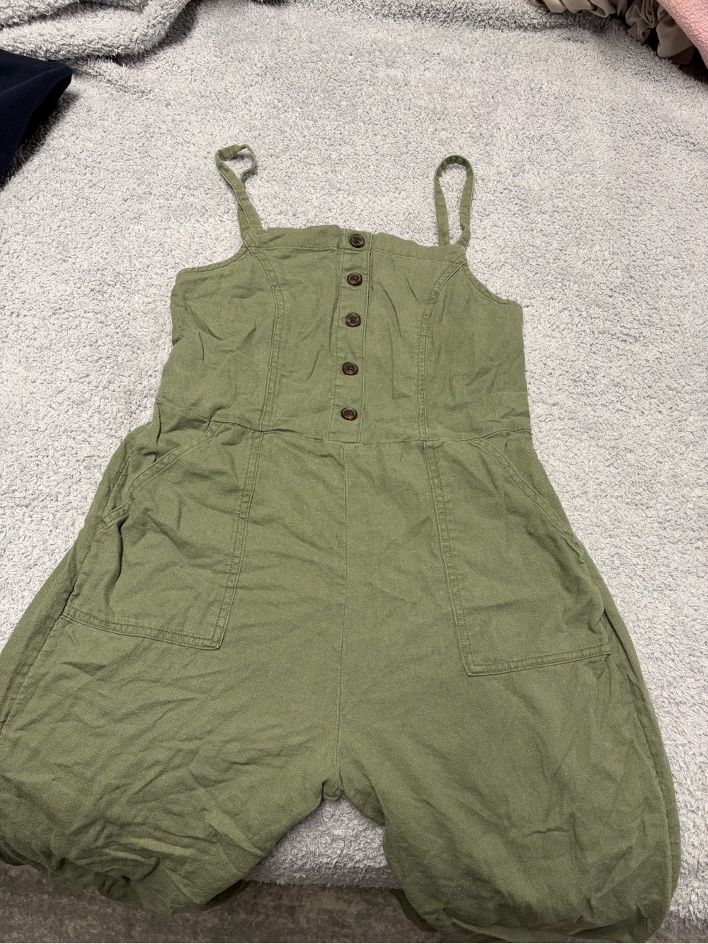 Women’s Olive Green Button-Front One-Piece Romper